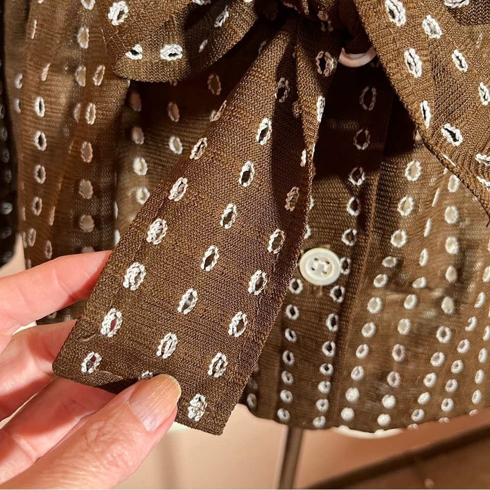 Vintage 1960 70 Dalton MCM Brown lace Tie Waist Belted Button Down shirt Jacket - Picture 11 of 17